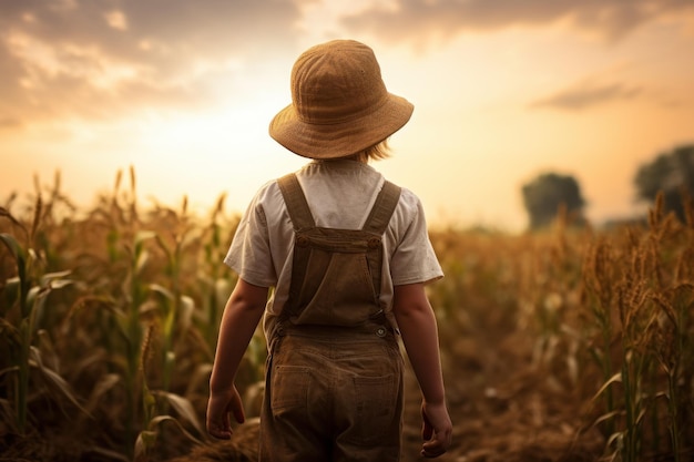 Photo curious american farmer child boy corn farm generate ai