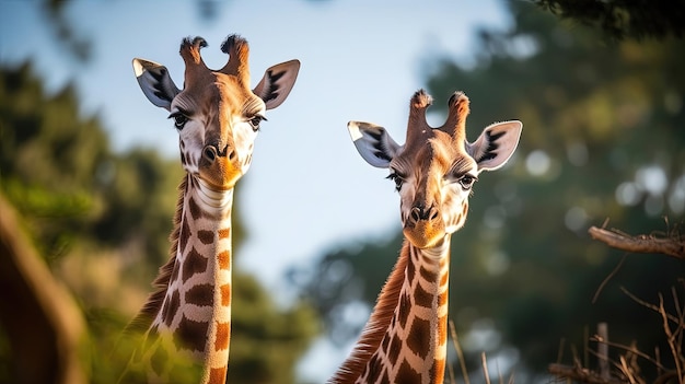 Curious baby giraffes as they curiously explore their surroundings With their graceful movements and gentle nature Generated by AI