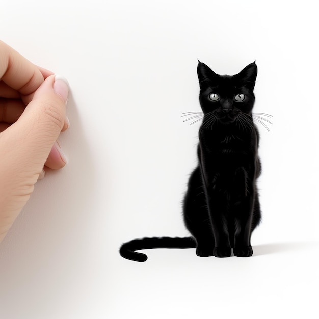 Curious Black Cat on White Background