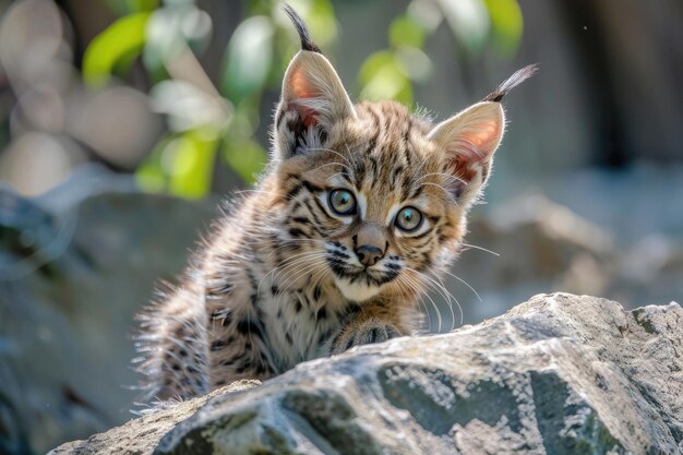 Photo a curious bobcat kitten with big tufted ears and a playful expression