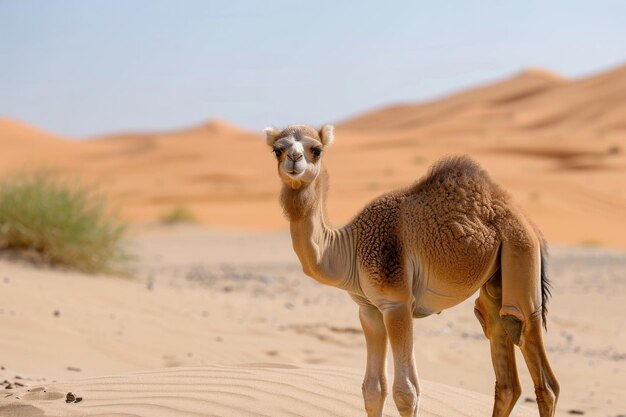 A curious camel calf in a moment of exploration