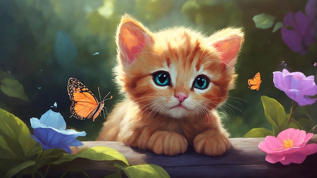 The Curious Cat and the Delicate Butterfly