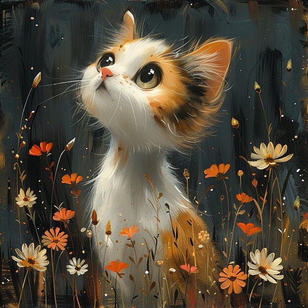 Curious cat encounter painted in a whimsical