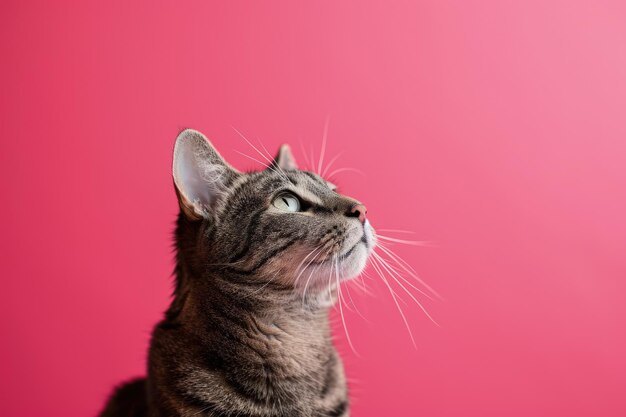 Curious Cat Looking at Pink Background