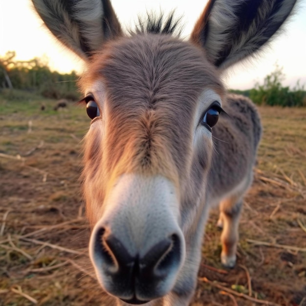 Curious Donkey with Large Ears Peering into Camera
