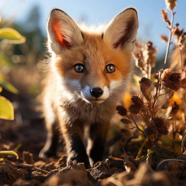 Foto volpe curiosa nell'habitat delle praterie