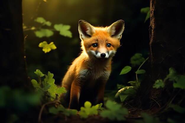 Foto curiose immagini di volpi in un bosco verde e lussureggiante