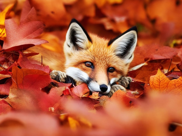 Photo a curious fox peeking out from behind a tree in a lush forest