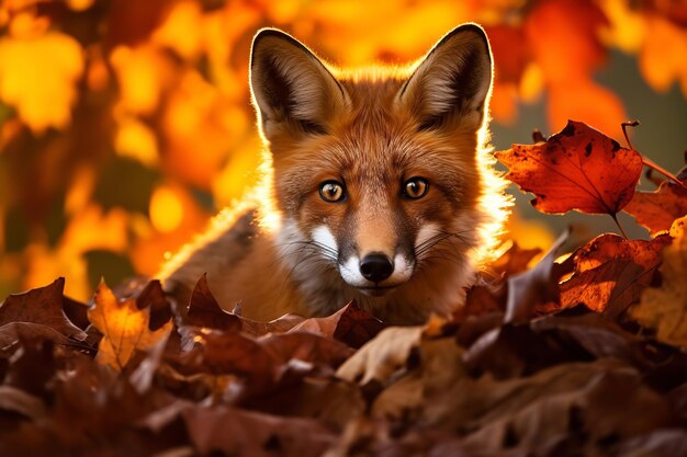 Photo curious fox pictures amidst golden autumnal foliage