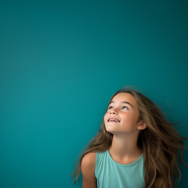 Curious Girl on Teal Background