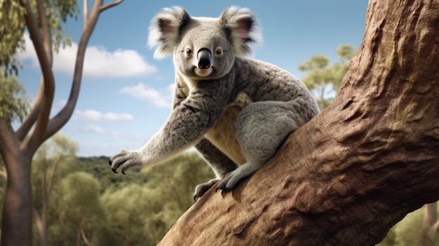 Foto un koala curioso sul tronco un koala carino