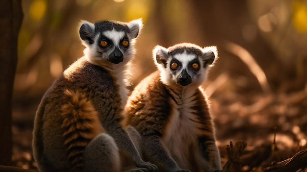 Curious Lemur Family Investigating Their Surroundings Generative AI