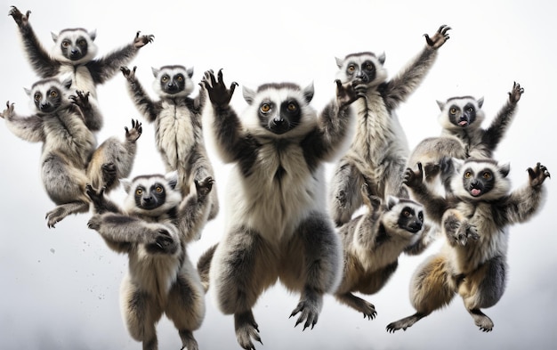 Curious Lemur Group on white background