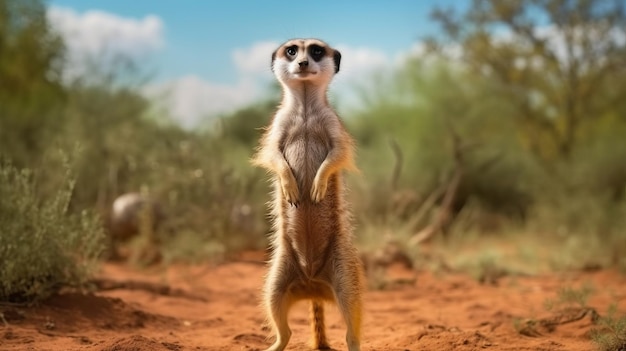 A curious meerkat standing on hind legs AI generated