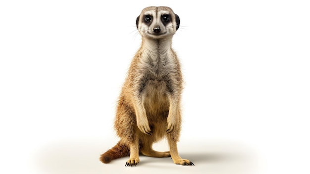 Curious meerkat standing tall isolated on a white background