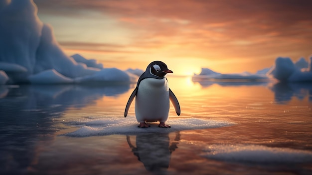 A curious penguin waddling on ice AI generated