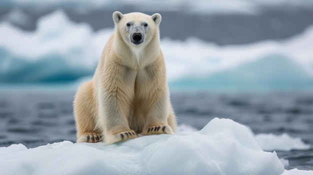 奇妙 な 北極 熊 が 純 な 氷山 から 氷 の 帯び た 北極 の 周囲 を 眺め て いる