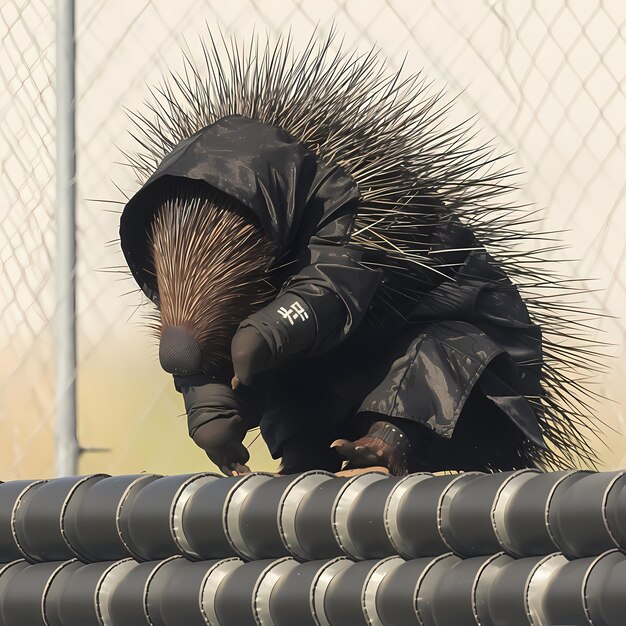 Photo curious porcupine in adventure gear