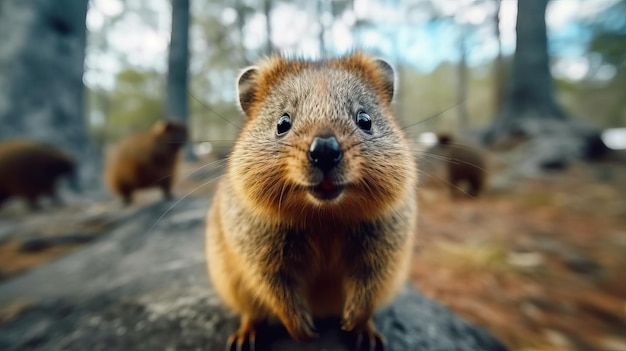 A curious quokka approaching humans AI generated