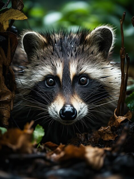 Photo curious raccoon an adventurous encounter in the wilderness