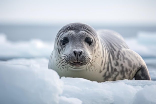 Curious seal explores winter ice floe generative IA