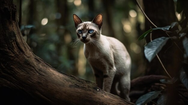 好奇心旺盛なシャム猫が木に登る 遊び心のある探検を垣間見る