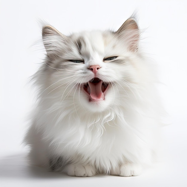 Curious tabby cat looking up in the white background