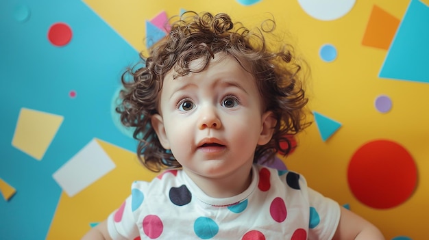 Foto un bambino curioso con gli occhi larghi raffigurato con uno sfondo luminoso