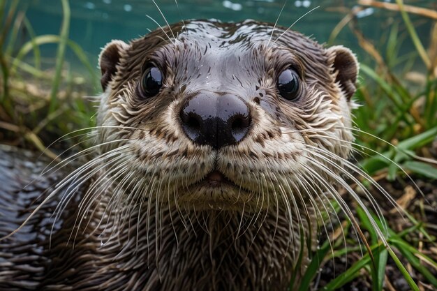 Foto la curiosa lontra bagnata in primo piano