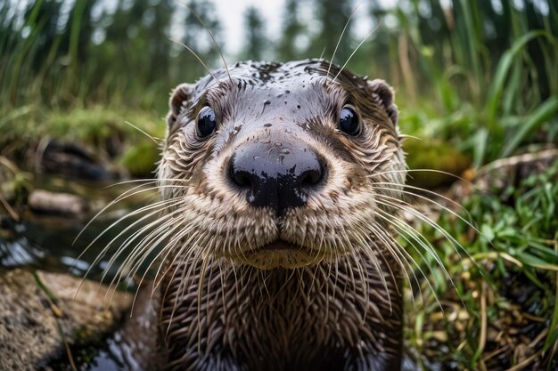 Foto la curiosa lontra bagnata in primo piano