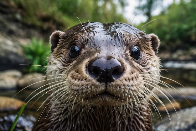 Foto la curiosa lontra bagnata in primo piano