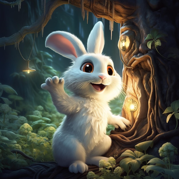 Curious white rabbit illustration Generative AI