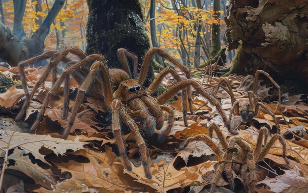 Photo curious wolf spiders in forest