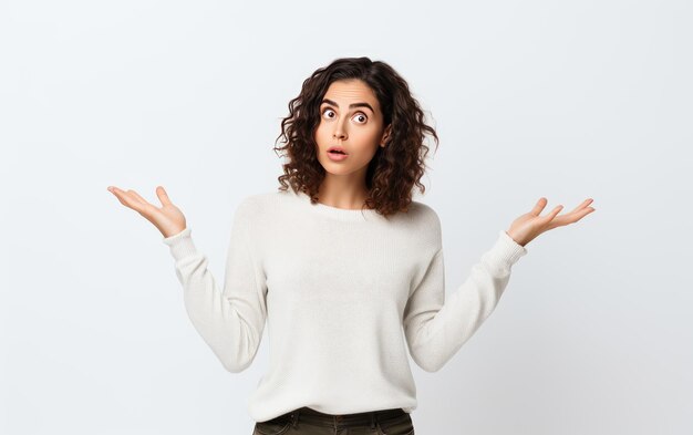 Curious woman gesturing with one hand asking a question