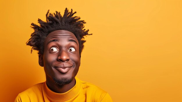 Curious Wonder African Young Adult Male Expressing Curiosity Isolated on Solid Background with Copy Space