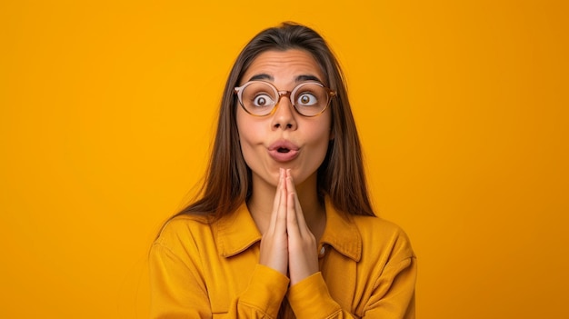 Photo curious and wonderfilled latin american woman isolated on solid background copy space included