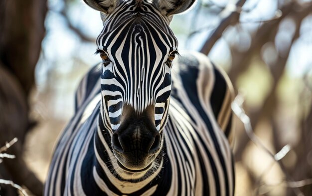 Foto una zebra curiosa fissa espressivamente la telecamera