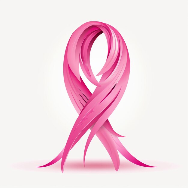 Curled Pink Ribbon Floating on White Canvas