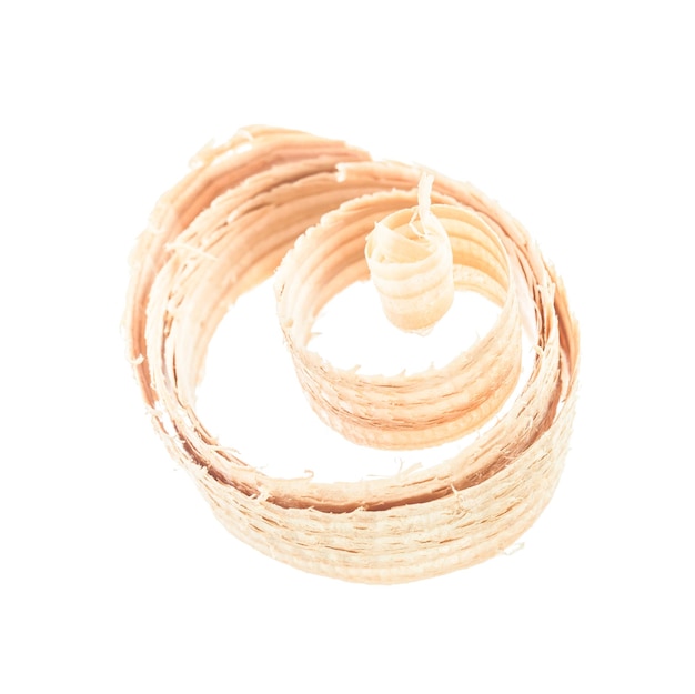 Curled wood shavings isolated on white