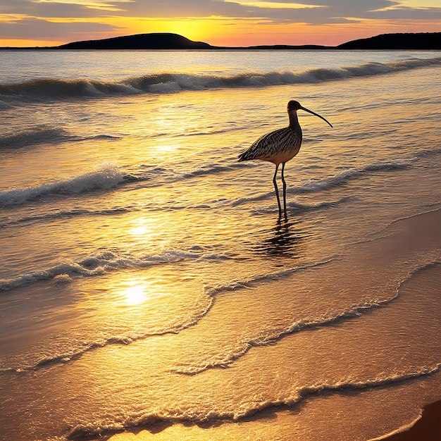Premium AI Image Curlew at Sunset