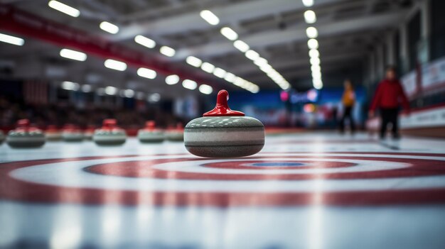 Photo curling stone on ice on blurred background