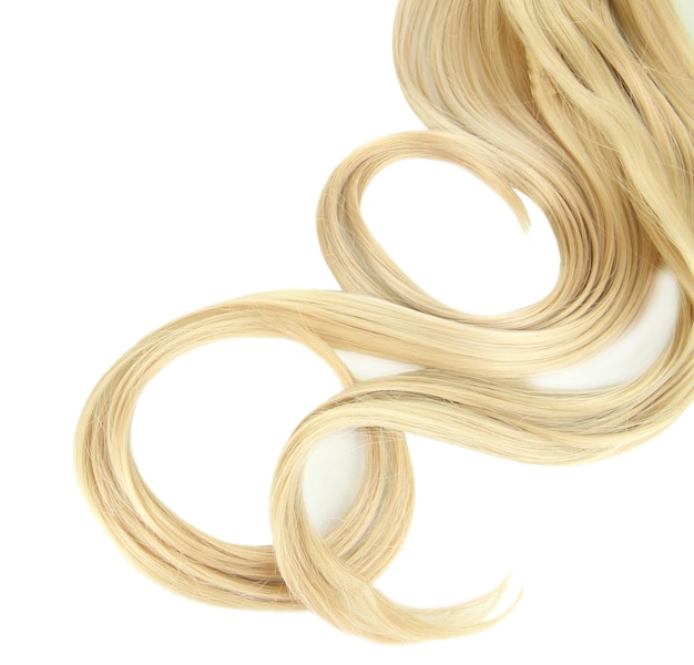 Curly blond hair closeup isolated on white