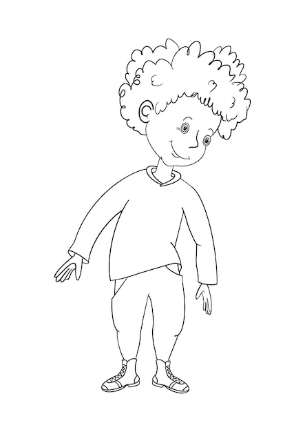 Curly boy schoolboy outline isolated