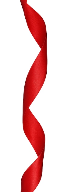 Curly vertical red ribbon isolated on white 