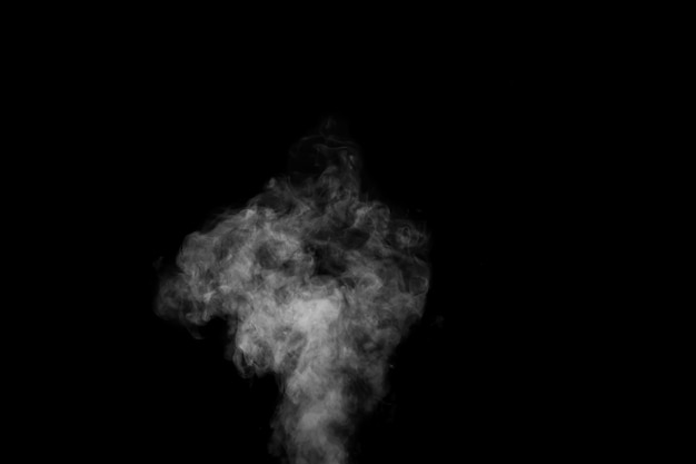 Curly white steam, Fog or smoke isolated transparent special effect on black background. Abstract mist or smog background, design element for your image, Layout for collages.