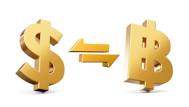 Currency exchange Dollar and Baht gold coin money sign or symbol financial concept 3D illustration