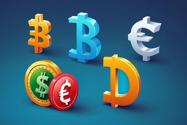 Photo currency exchange vector icon set dollar euro pound sterling bitcoin money conversion three dimensional illustration
