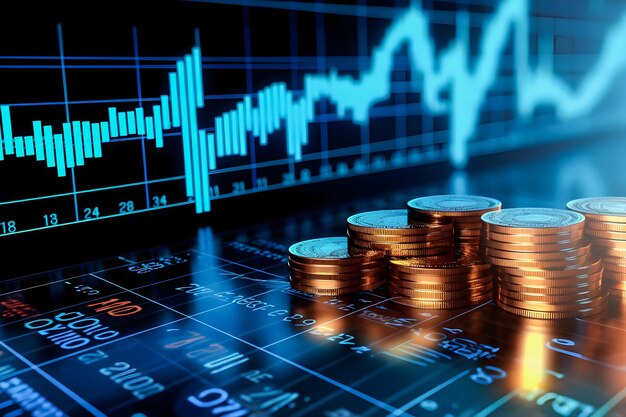 Валюта успеха 3D Coin Blue Finance Graph and Investment Bar