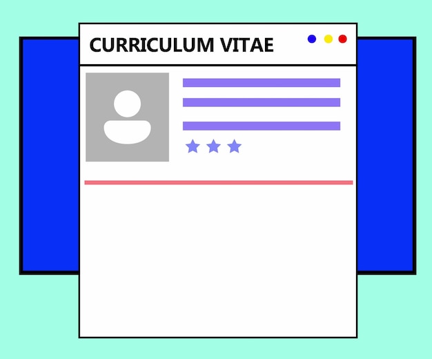 Photo curriculum vitae or resume on a computer screen with icon and skill rating graphics