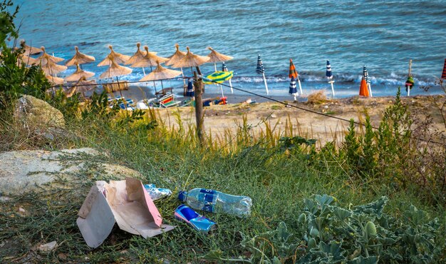 Currilave beach shoreline with hotels in durres albania during sunset